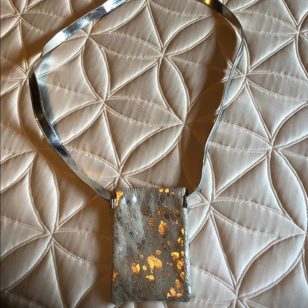 Silver acid wash cowhide crossbody